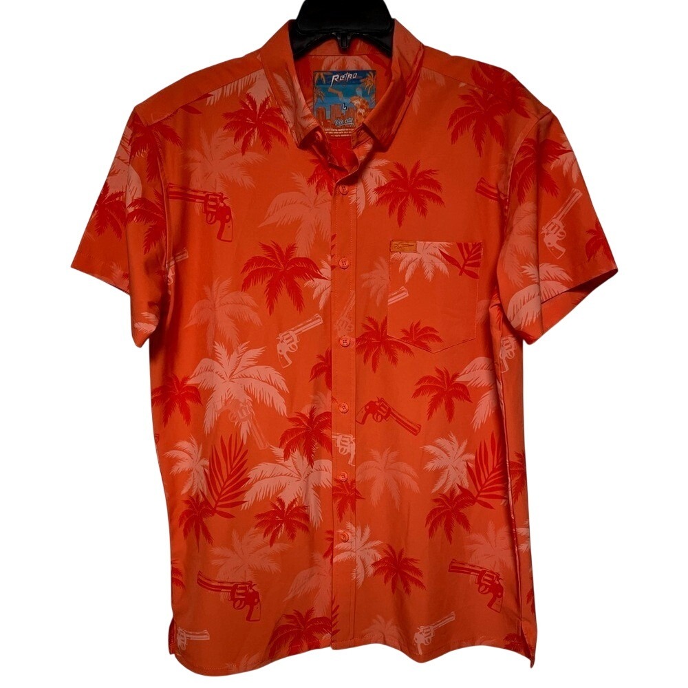 Retro Vice City Orange Beach Button Down Shirt Mens Large